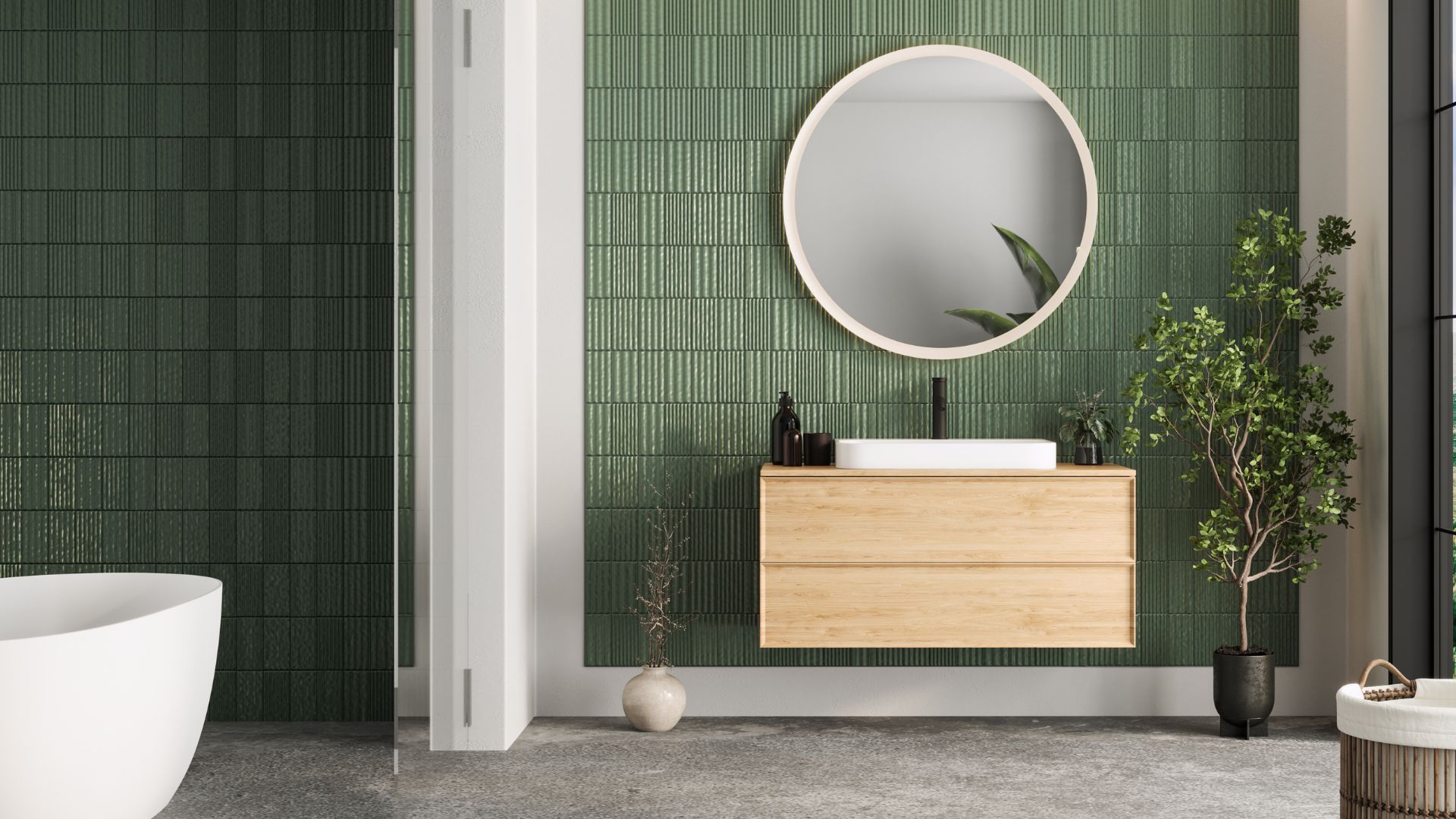Salle de bain moderne tendance 2026 carrelages verts