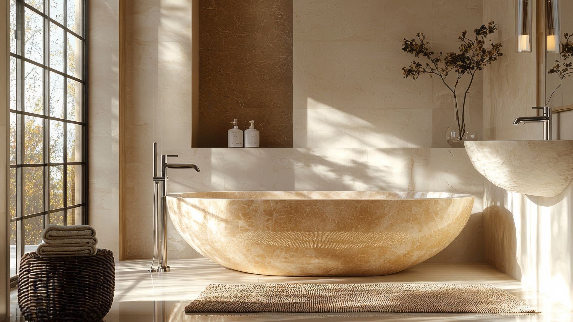 Salle de bain inspiration artisanale couleurs neutres